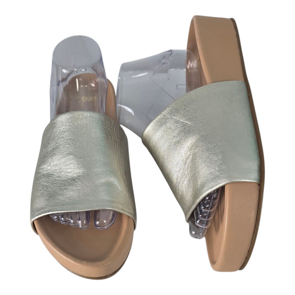 Beek Pelican in Metallic Gold Upper Tan Footbed Leather Slide Sandals Size 11 - Picture 14 of 14